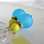Turquoise And Yellow Glass On Sterling Silver..