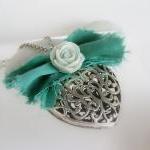 Silver Heart Pendant Decorated With Fabric And..