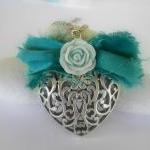 Silver Heart Pendant Decorated With Fabric And..
