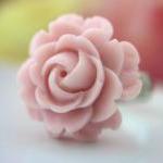 Pink Rose Flower Silver Adjustable Ring