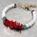 Red Coral And White Cat's Eye Elegant..