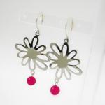 Fuchsia Glass Earrings Silver Plated Daisies On..