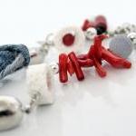 Mermaid Bracelet Recycled Denim Fabric With Lava..